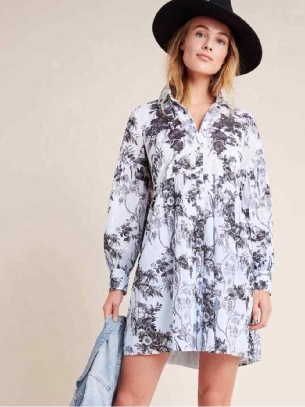 Anthropologie Lavinia Ombre' Embroidered Shirt Dress Floral Button Down Hobo Sz